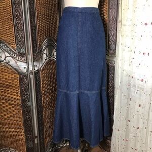 metrostyle Navy Denim Maxi Skirt with Flared Hem